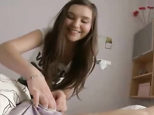 Brunette Teen Wakes Up Her Boyfriend With A Blowjob